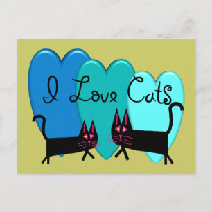 Cartão Postal Eu amo gatos--Presentes de arte de gato preto