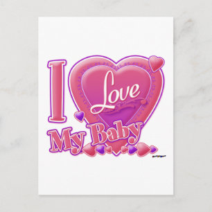 Cartão Postal Eu Amo Meu Bebê Rosa/Púrpura - Corações
