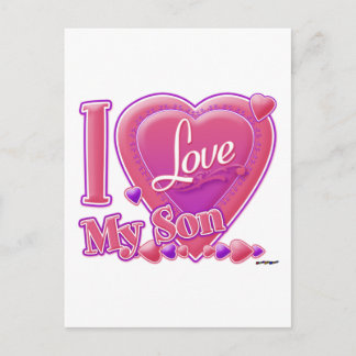 Cartão Postal Eu Amo Meu Filho rosa/roxo - coração