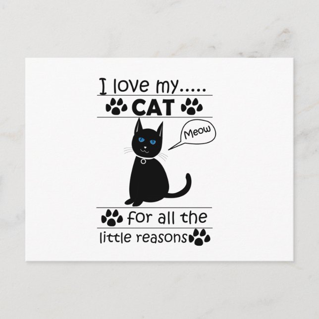 Cartão Postal Eu Amo Meu Gato Preto (Frente)