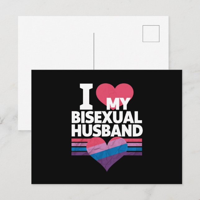 Cartão Postal Eu Amo Meu Marido Bissexual Bi Orgulho Bandeira Bi (Frente/Verso)