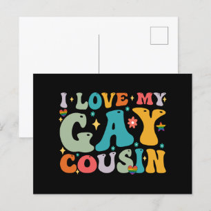 Cartão Postal Eu Amo Meu Primo Gay Groovy Arco-Íris Orgulho LGBT