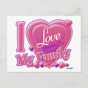 Cartão Postal Eu Amo Minha Família rosa/roxo - coração
