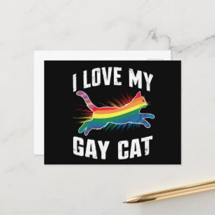 Cartão Postal Eu Amo O Meu Gay Gato Engraçado Do Arco-Íris Lgbt