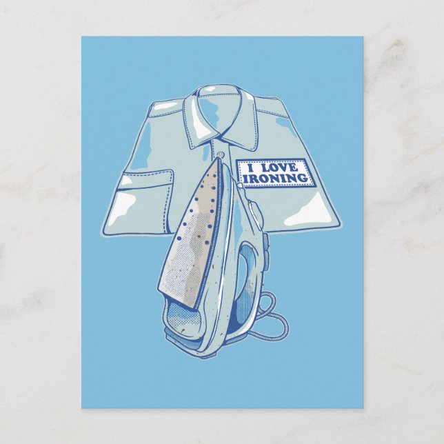 Cartão Postal Eu amo passar roupa engraçado ferro (Frente)