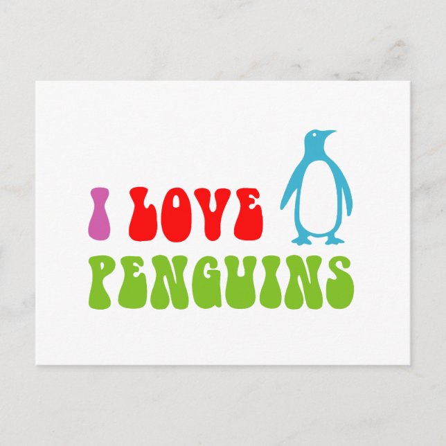 Cartão Postal Eu Amo Pinguins (Frente)