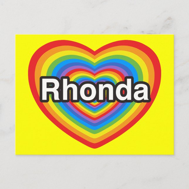 Cartão Postal Eu amo Rhonda. Eu te amo Rhonda. Coração (Frente)