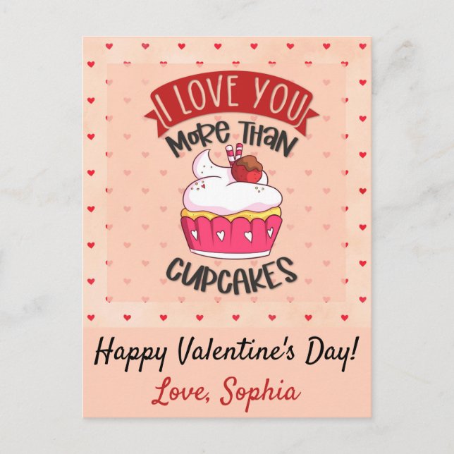 Cartão Postal Eu Amo Você Mais Do Que Cupcakes (Frente)