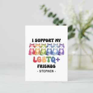 Cartão Postal Eu Apoio Meus Amigos LGBTQ - Orgulho Gato Arco-Íri