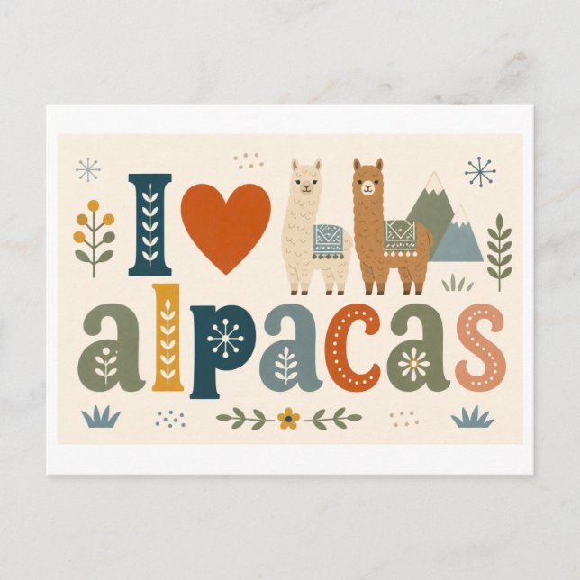 Cartão Postal "Eu [Coração] Alpacas" (Frente)