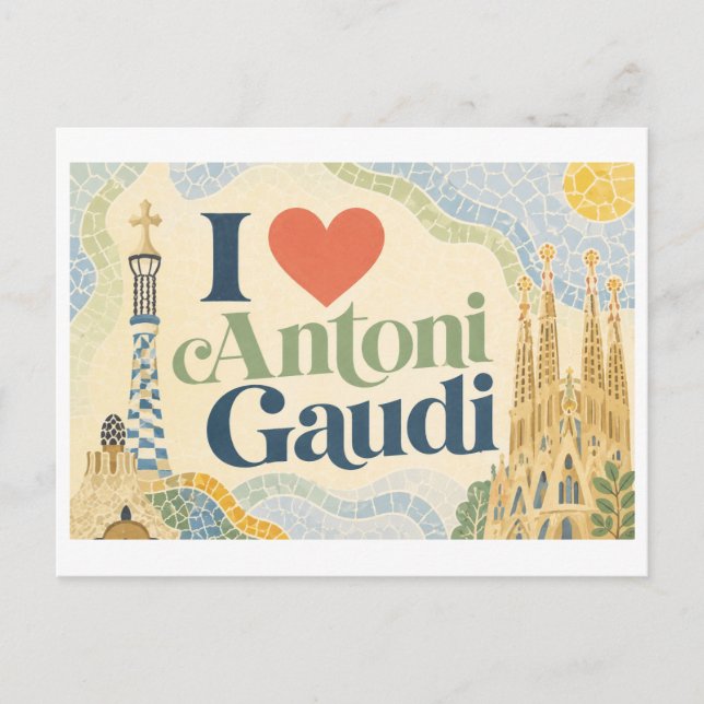 Cartão Postal "Eu [Coração] Antoni Gaudi" (Frente)