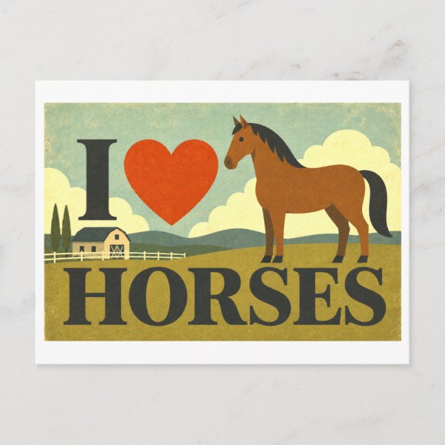 Cartão Postal "Eu [Coração] Cavalos" (Frente)
