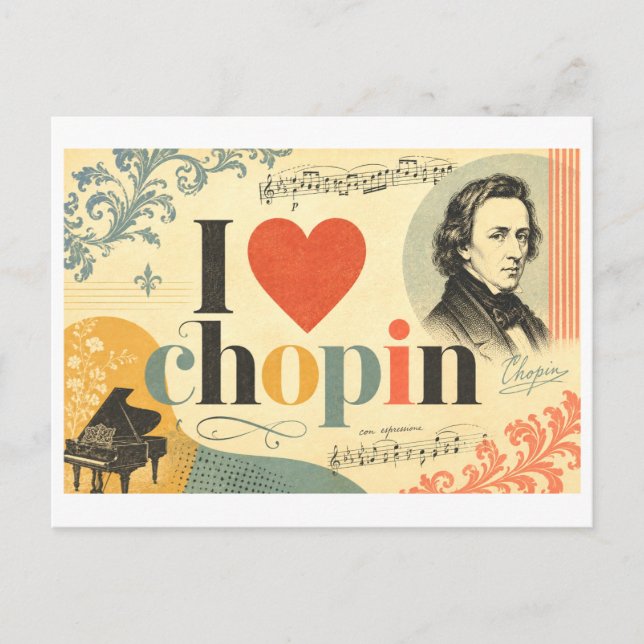 Cartão Postal "Eu [Coração] Chopin" (Frente)