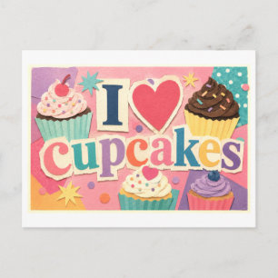 Cartão Postal "Eu [Coração] Cupcakes"