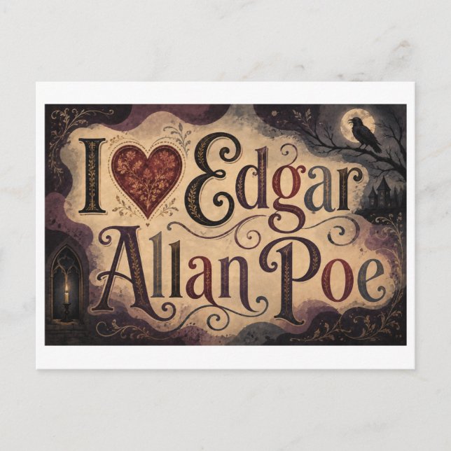 Cartão Postal "Eu [Coração] Edgar Allan Poe" (Frente)