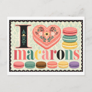 Cartão Postal "Eu [Coração] Macarons"