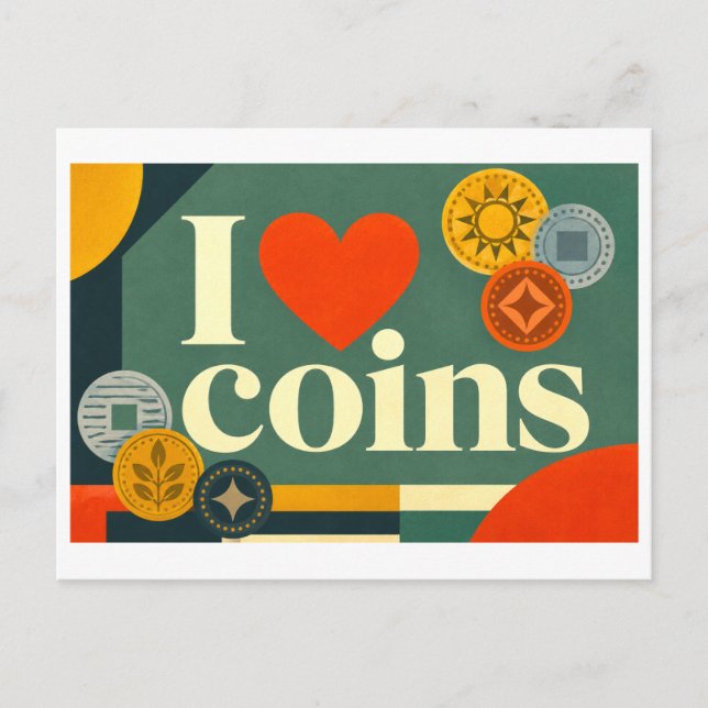 Cartão Postal "Eu [Coração] Moedas" (Frente)