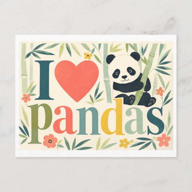 Cartão Postal "Eu [Coração] Pandas" (Frente)