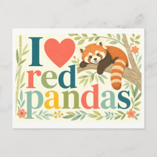 Cartão Postal "Eu [Coração] Pandas Vermelhos"