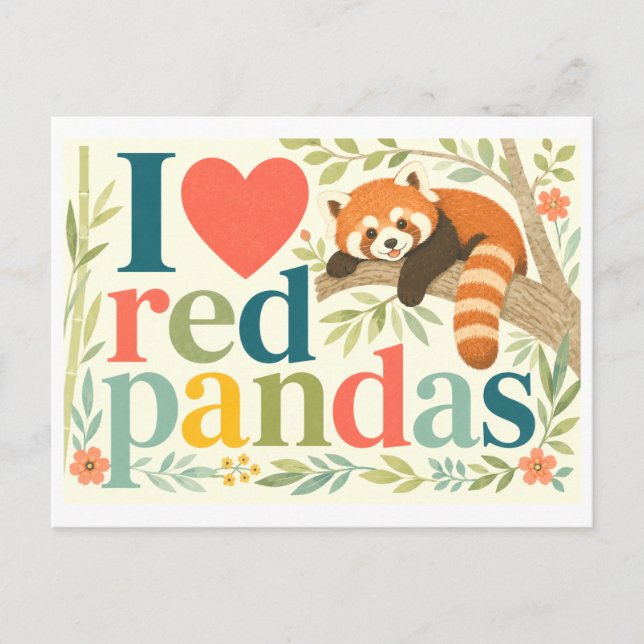Cartão Postal "Eu [Coração] Pandas Vermelhos" (Frente)