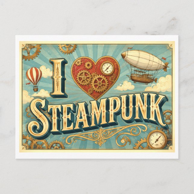 Cartão Postal "Eu [Coração] Steampunk" (Frente)