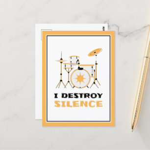 Cartão Postal Eu Destruo Silence Funny Drummer