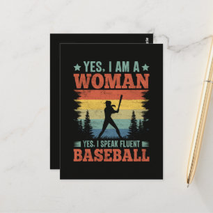 Cartão Postal Eu Falo Fluente Jogadora de Beisebol Fã Feminina