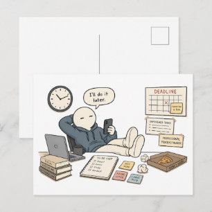 Cartão Postal Eu Farei Mais Tarde Meme Engraçado de Procrastinaç