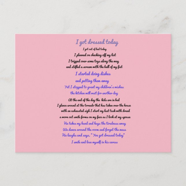 Cartão Postal Eu me vesti hoje poema (Frente)