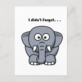 Cartão Postal Eu Não Esqueci Desenho Animado do Elefante Cinza E
