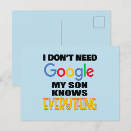 Cartão Postal Eu Não Preciso do Google Meu Filho Sabe Tudo