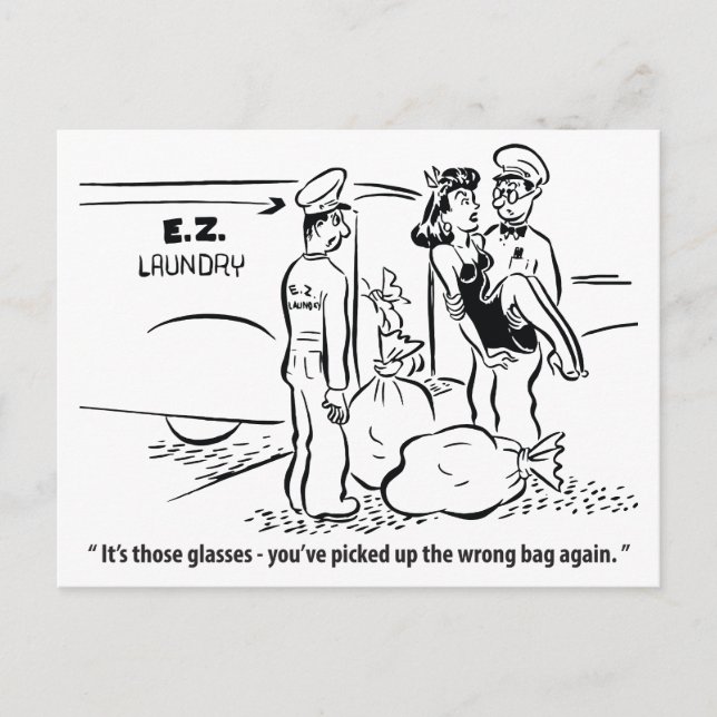 Cartão Postal Eu peguei um saco errado, Piada de lavanderia, Vin (Frente)