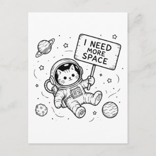 Cartão Postal Eu Preciso de Mais Espaço Gato Astronauta Engraçad