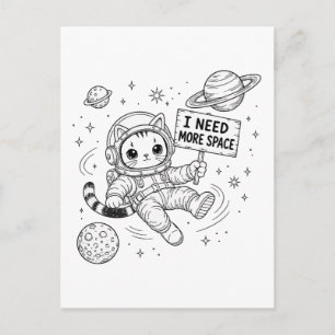 Cartão Postal Eu Preciso de Mais Espaço Gato Astronauta Engraçad