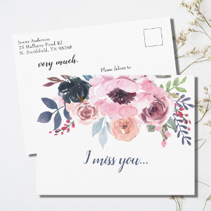 Cartão Postal Eu Sinto Sua Cor De Água Floral Botânica Rosa