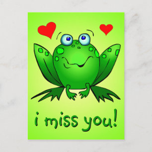 Cartão Postal Eu Sinto Sua Falta Cute Green Frog Hearts