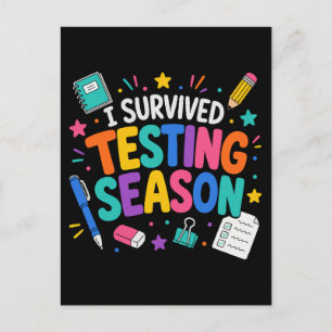 Cartão Postal Eu Sobrevivi à Temporada de Testes Humor Escolar