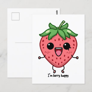Cartão Postal Eu sou Berry Happy, fofinha, saltando morango kawa