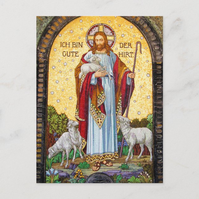 Cartão Postal "EU SOU O BOM SHEPHERD" John 10:11 Arte Mosaica (Frente)