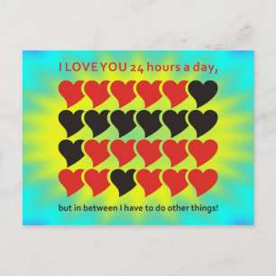 Cartão Postal EU TE AMO 24 horas por dia   Brilho ciano amarelo