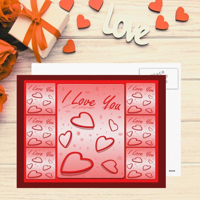 Cartão Postal Eu te amo com fundo cor-de-rosa (I Love You with Hearts Pink Background Postcard)