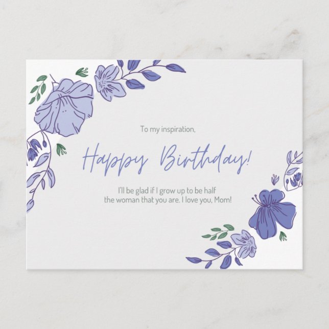 Cartão Postal Eu te amo, mãe! Aniversário (Frente)