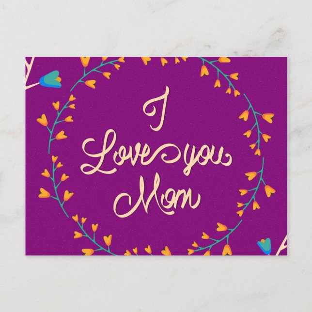 Cartão Postal Eu Te Amo Mãe Feliz Dia de as mães Floral Wreath (Frente)