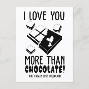 Cartão Postal Eu Te Amo Mais Do Que Chocolate Preto E Branco