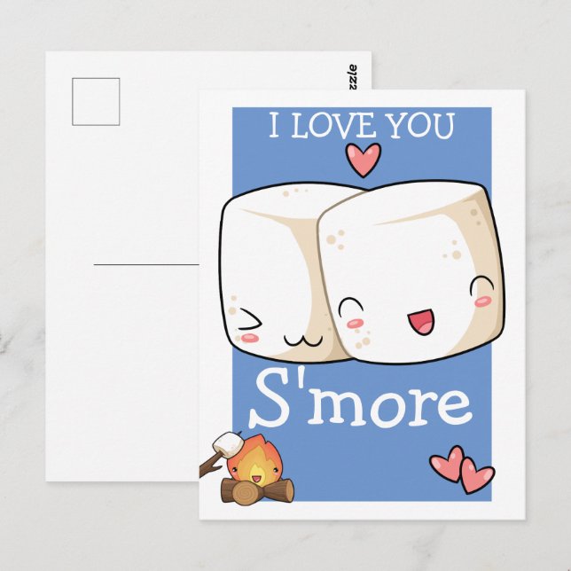 Cartão Postal Eu Te Amo Mais Kawaii Marshmallow (Frente/Verso)