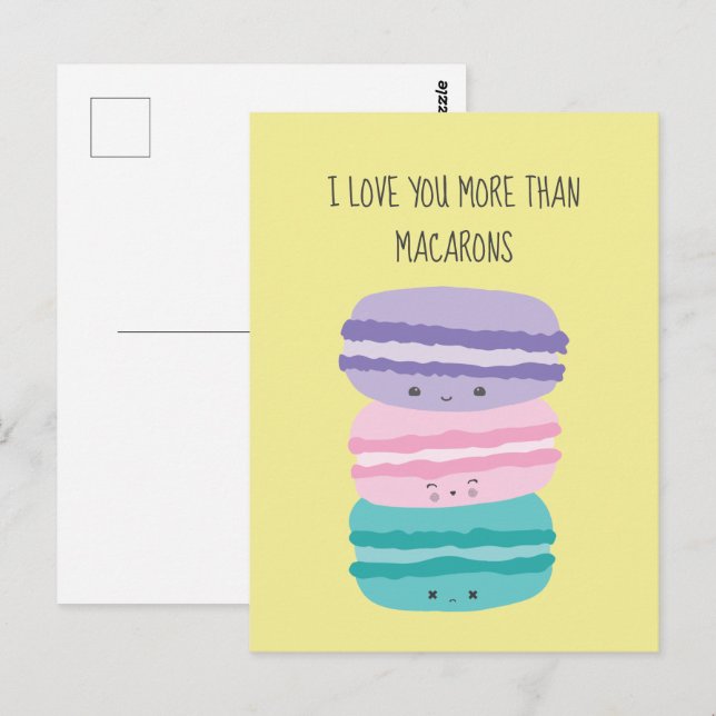 Cartão Postal Eu te amo mais que Macarons Kawaii Pastel Cute (Frente/Verso)