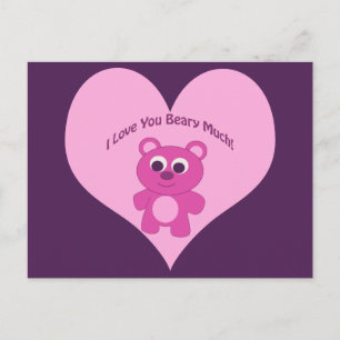 Cartão Postal Eu Te Amo Muito! Urso Rosa