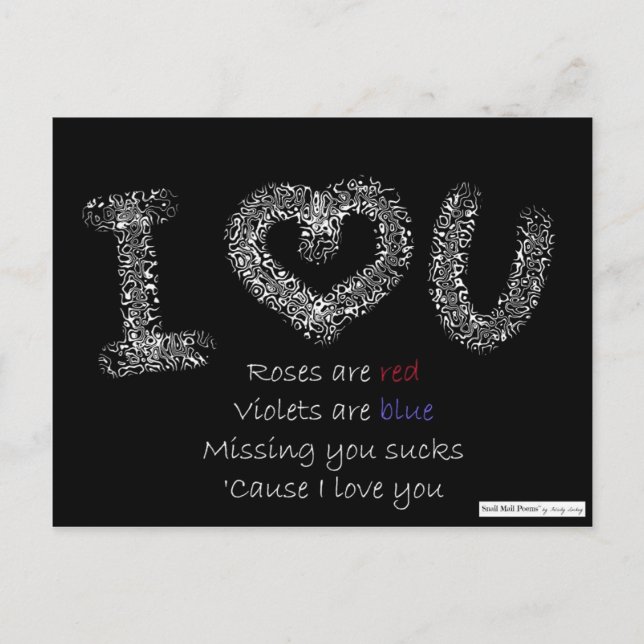 Cartão Postal Eu Te Amo Poema: Sentido Sua Falta (Frente)