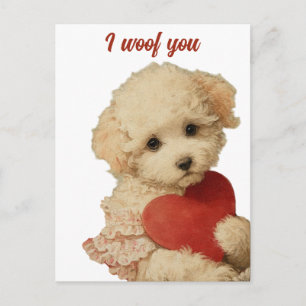 Cartão Postal Eu te cufo Mensagem de Amor de Cachorrinho Vintage