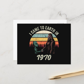 Cartão Postal Eu Vim Para a Terra Em 1970 Alien & Pé Grande